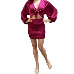 Lush Raspberry Pink Satin Tie Front Dress